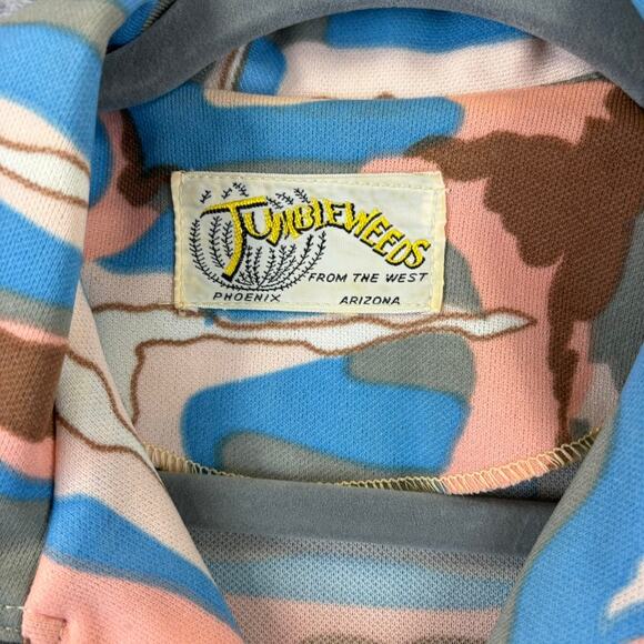 VTG MCM Dress Large Tumbleweeds 60s 70s Retro Pockets Artsy Pink Blue 40" chest - Picture 5 of 11